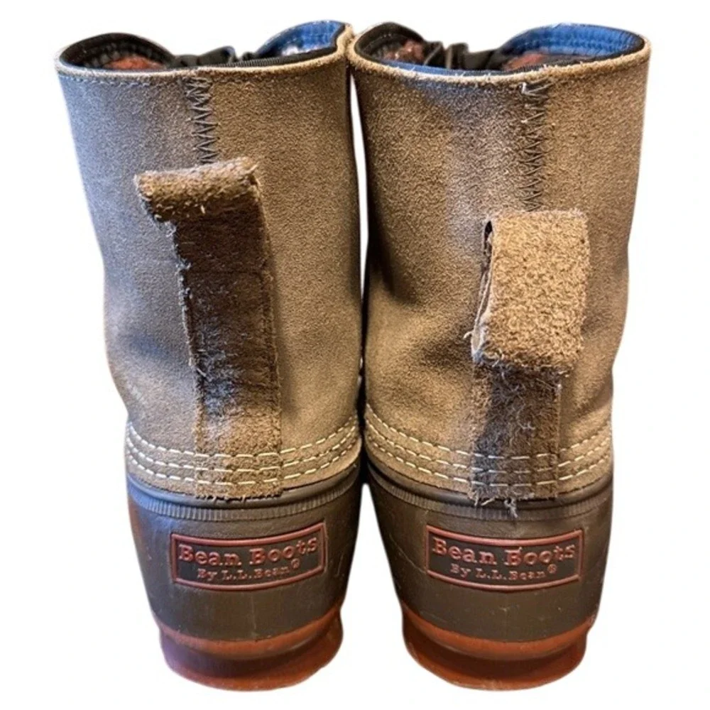 Women's Vintage LL Bean Suede Zip Up‎ Tan Red Plaid Lined Winter Duck Boots 9M